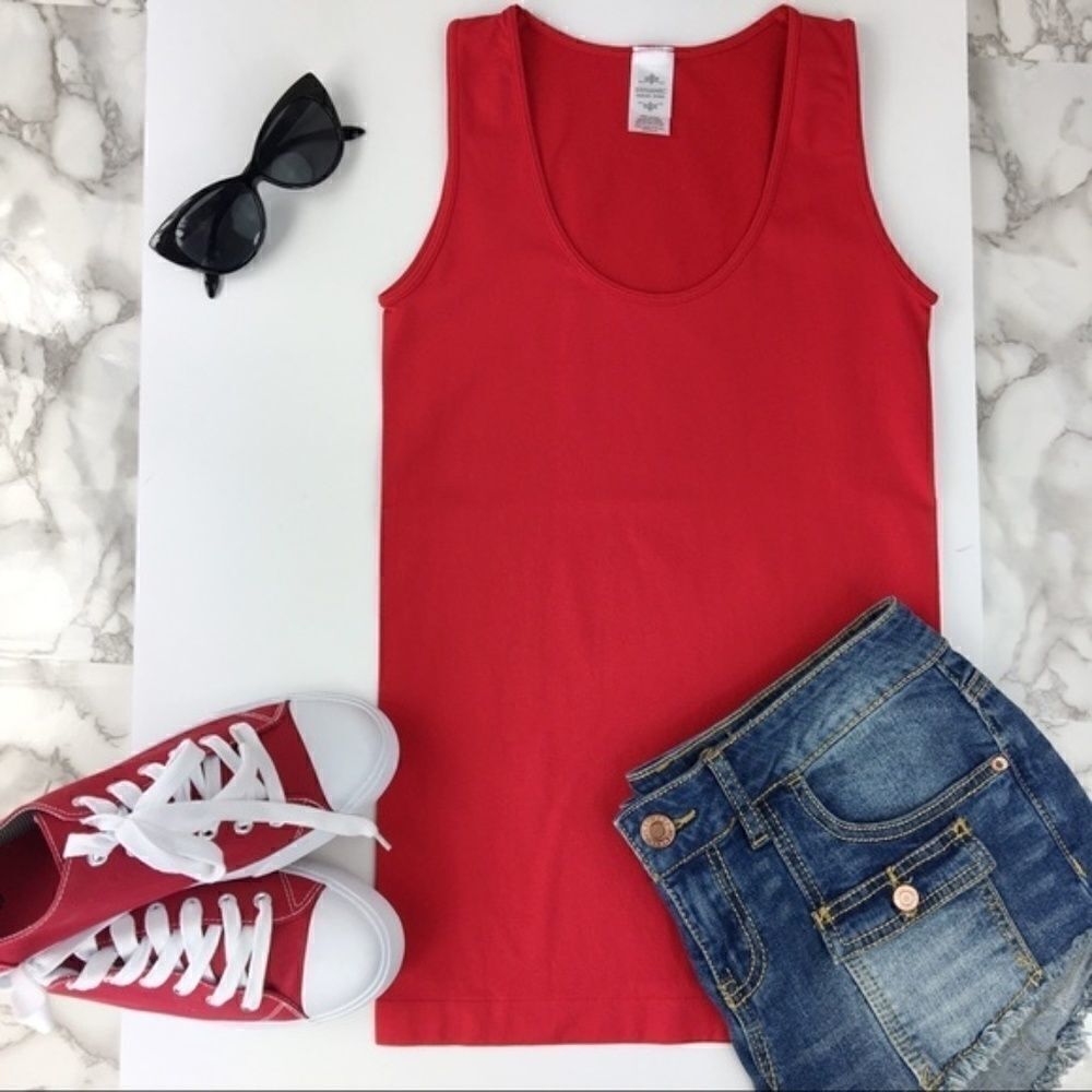 NEW RED Plain Scoopneck Roundneck Closedback Tank
